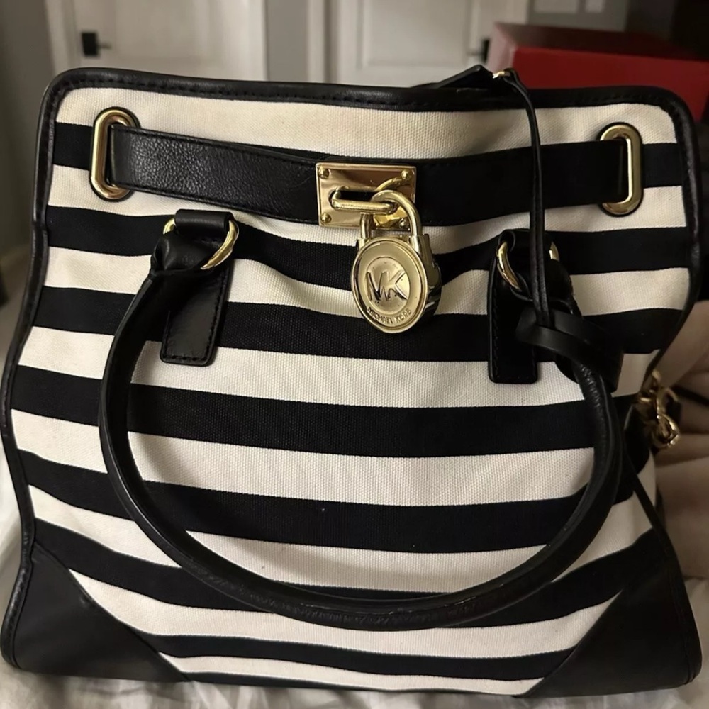 Michael Kors Hamilton Canvas Striped Large North South Tote